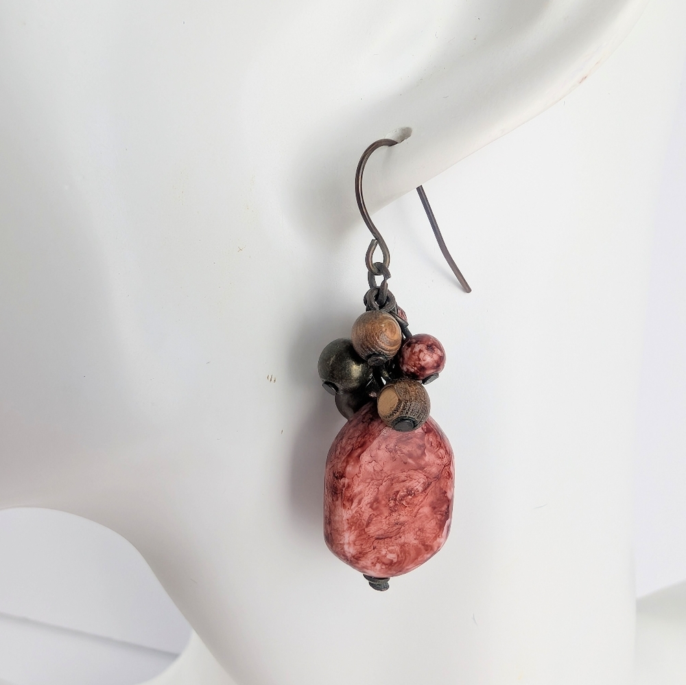 Salmon Marbled Beaded Drop Earrings